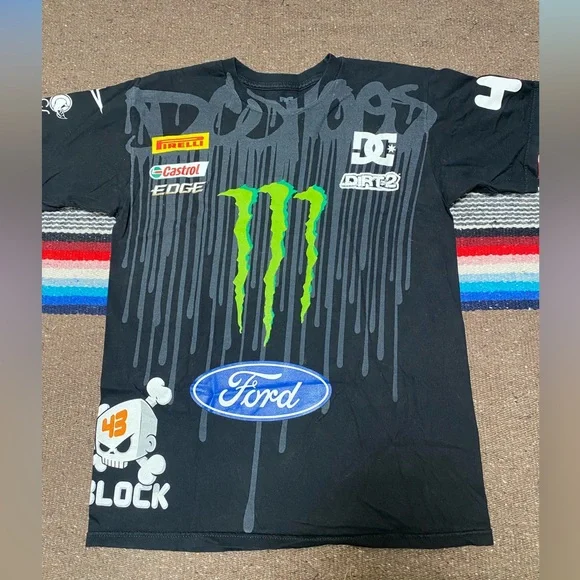 KEN BLOCK 43 OFFICIAL MONSTER FORD T SHIRT GYMKHANA RACING RALLY 2 SIDED VINTAGE